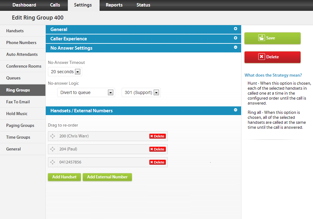 Business Cloud Hosted PBX Solutions - Member Portal Screenshots Australia